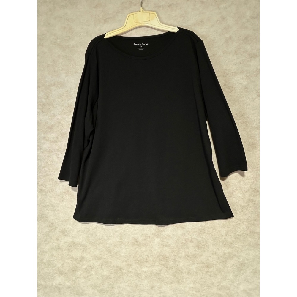 Drapers & Damons Womens 1X Black 3/4 Sleeve Scoop Neck Knit Top RN105378